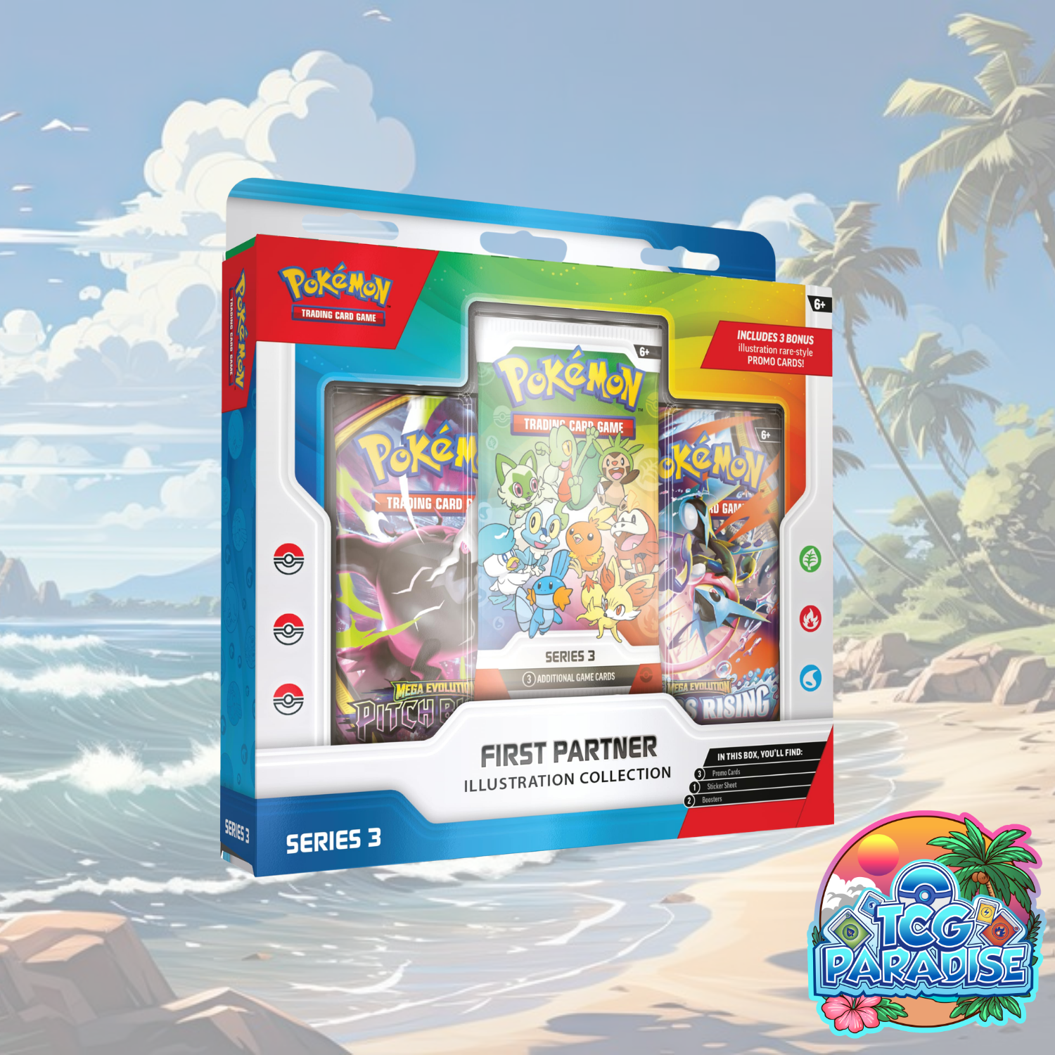 Pokémon TCG First Partner Illustration Collection Series 3 box set with three promo cards