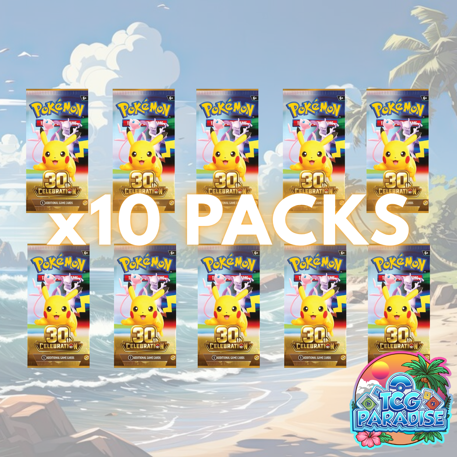 Pokemon TCG 30th Celebration booster packs, 10 pack bundle with Pikachu art