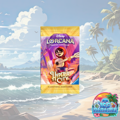 Disney Lorcana Hyperia City booster pack with guitar-playing character artwork